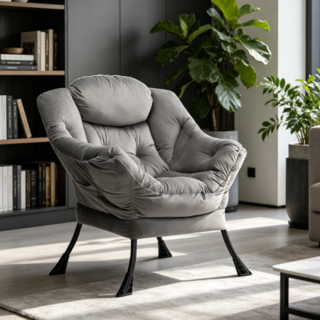 Dark Grey Velvet Leisure Armchair with Steel Frame and Armrests